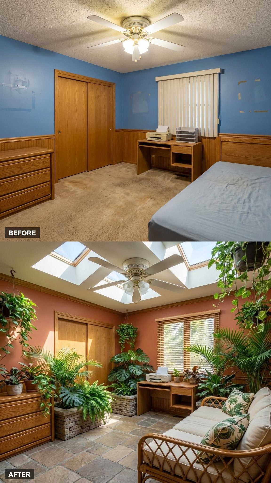 The Indoor Garden Room With Tropical Plants, Stone Planters, and Actual Skylights