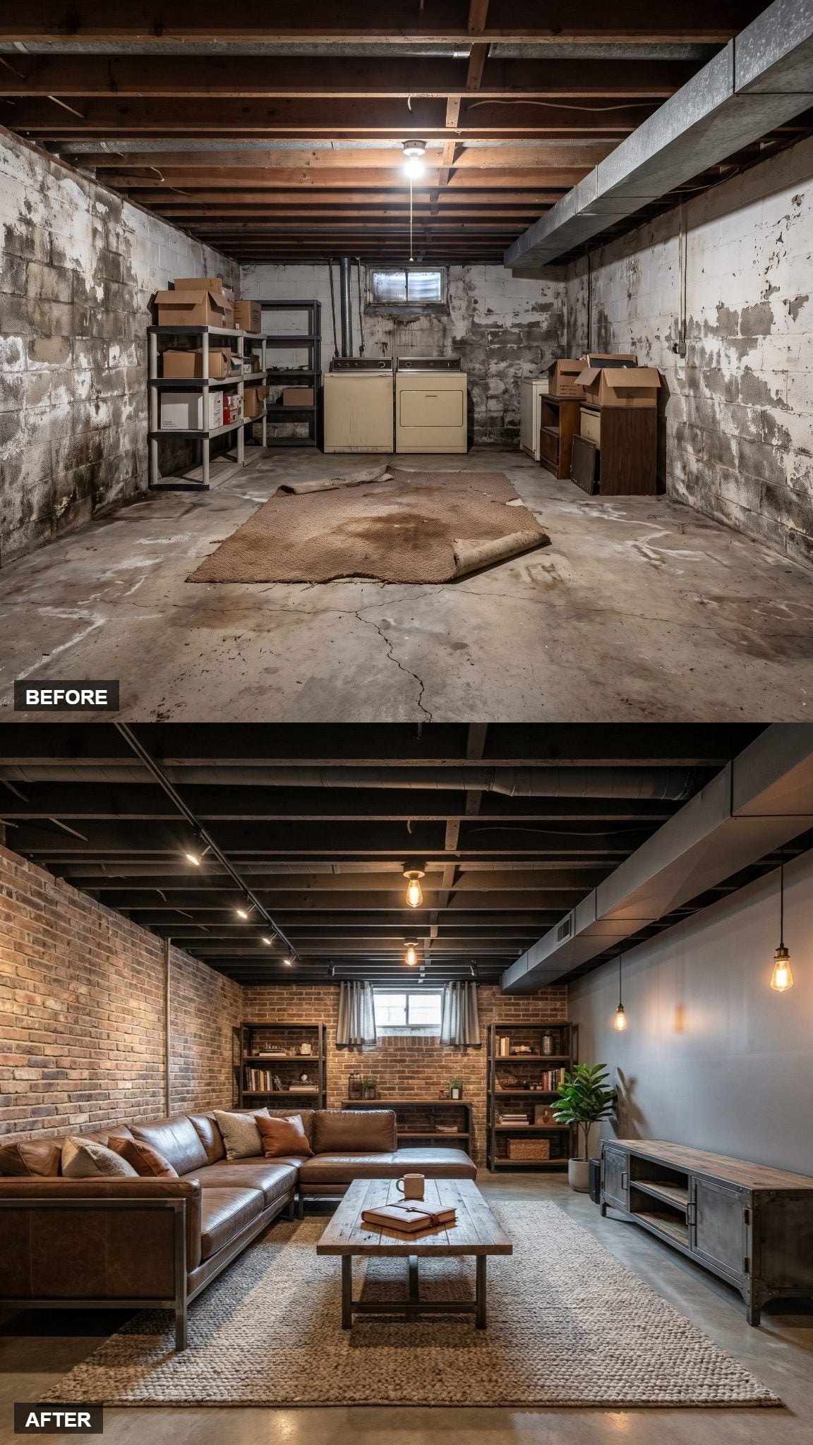 Industrial-Chic Living Space With Exposed Brick and Edison Glow