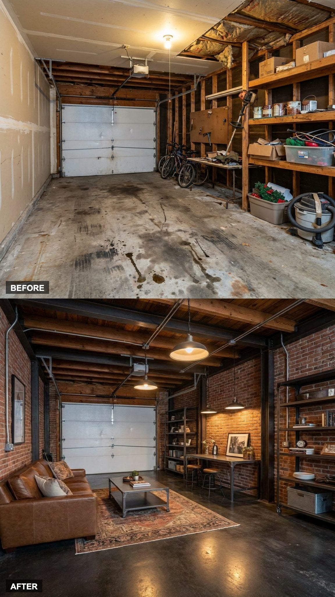 Industrial Loft Living Space With Exposed Brick, Polished Concrete, and Lighting That Means It