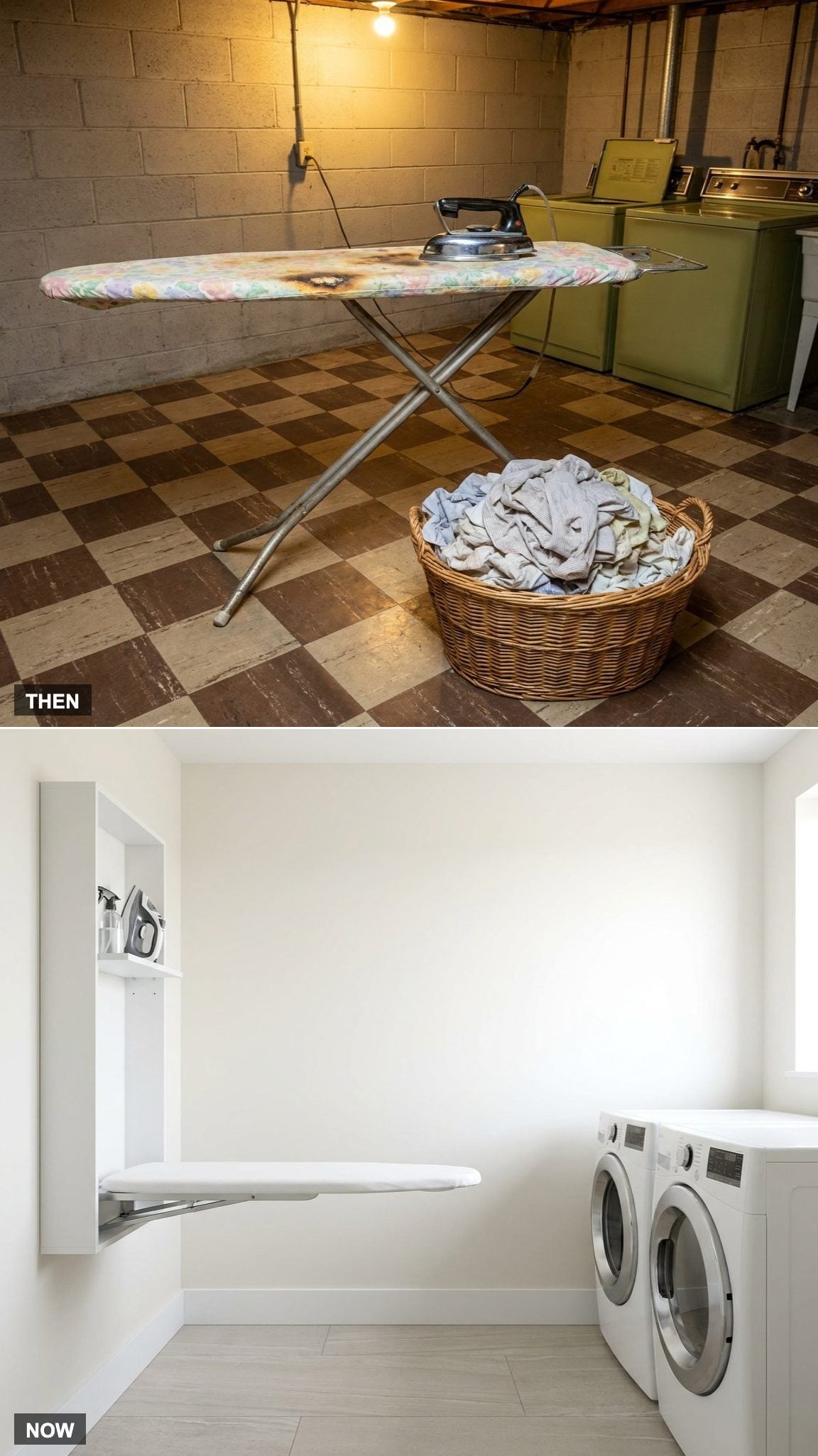 The Ironing Setup: Wobbly Freestanding Board vs. Built-In Fold-Down Station