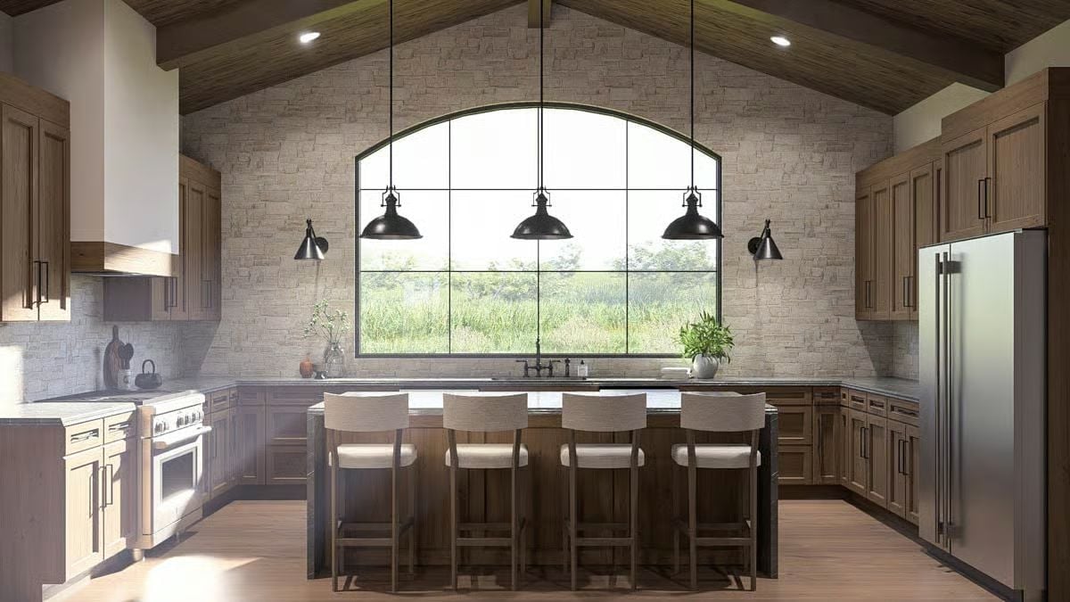 Barrel Vault Ceiling and Raw Stone Wall Do the Heavy Lifting Here