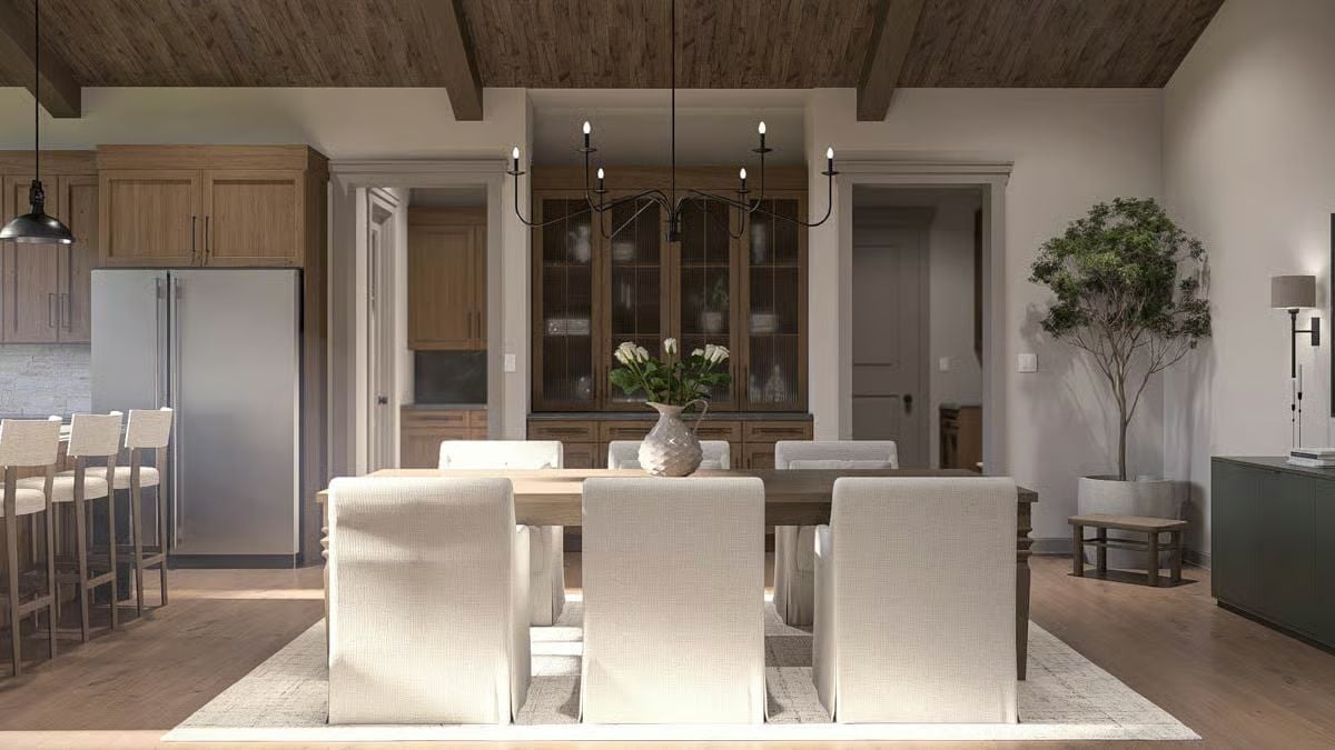 Slipcover Chairs and a Wood Ceiling That Actually Belong Together