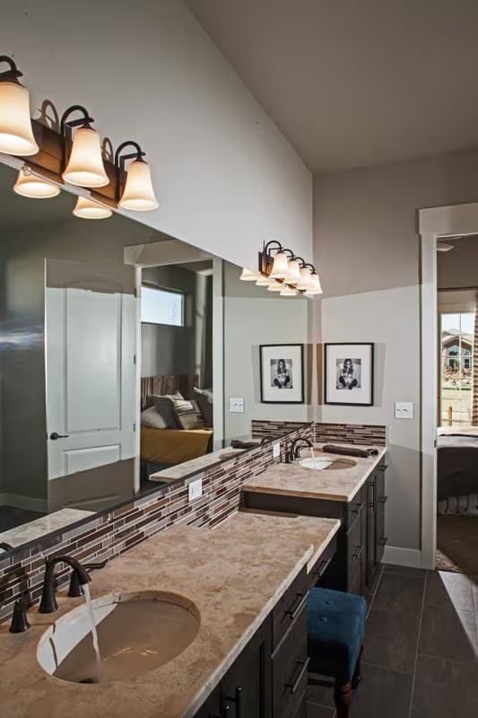 Double Vanity With Mosaic Tile Backsplash That Pulls the Whole Room Together