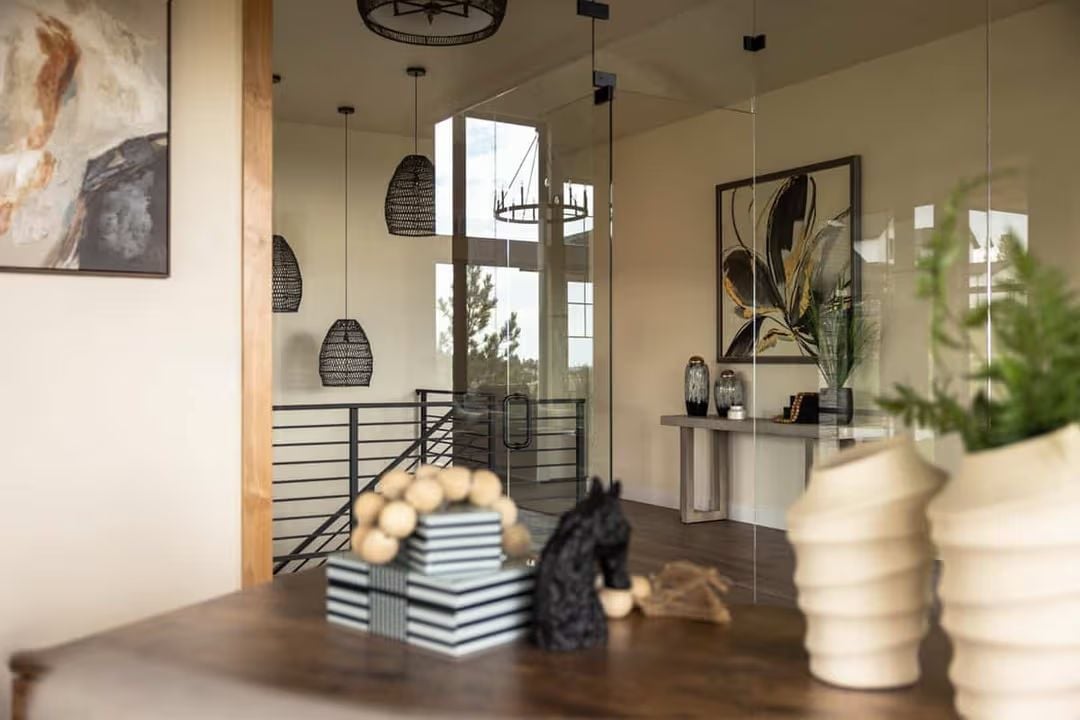 Woven Pendants and Glass Walls Give This Entry Hall Its Character