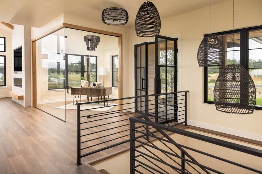 Woven Pendants and Steel-Frame Glass Do the Heavy Lifting Up Here
