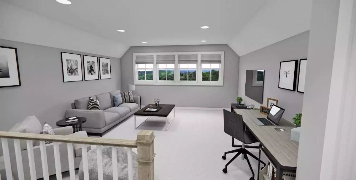 Bonus Room Off the Stairs Pulls Double Duty Without Feeling Split in Two