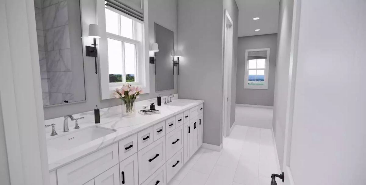 Marble Counters, Black Hardware, and Tulips That Earn Their Place on the Vanity