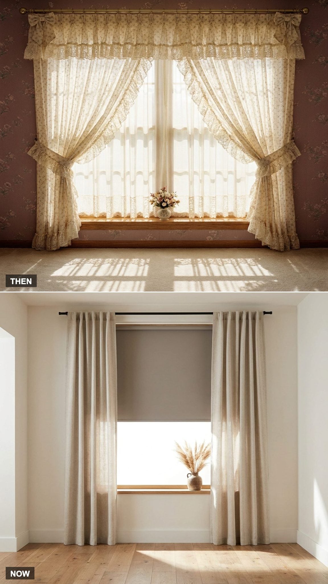 Lace Priscilla Curtains vs. Blackout Shades and Simple Drapes