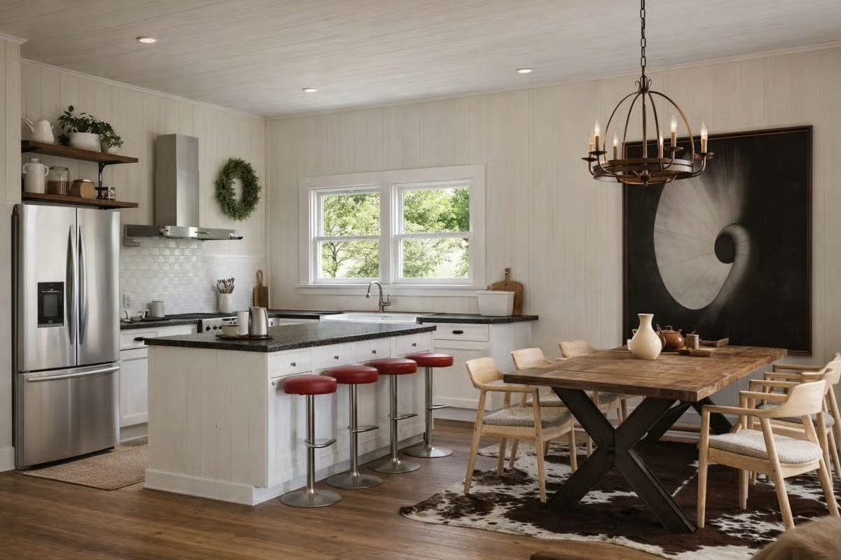 Red Barstools Against White Cabinets — Kitchen Island Staging Done Right