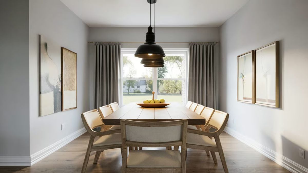 Paired Black Pendants Pull the Eye Down to a Table Built for Long Dinners