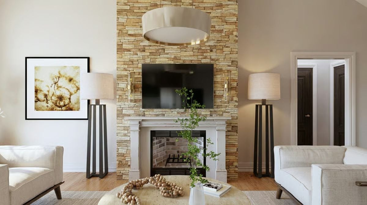 Stacked Stone to the Ceiling Makes Every Other Wall Feel Like a Relief