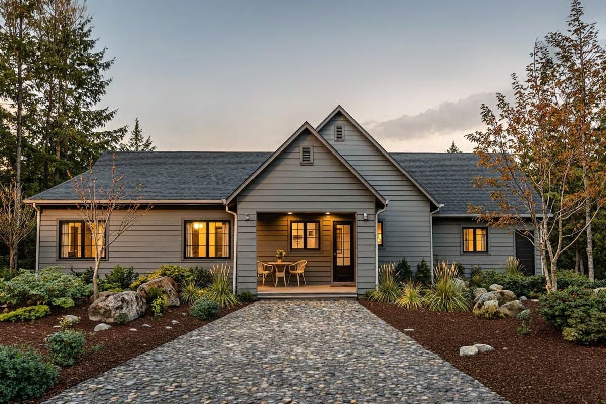Cobblestone Path Leads to a Covered Porch Built for Lingering