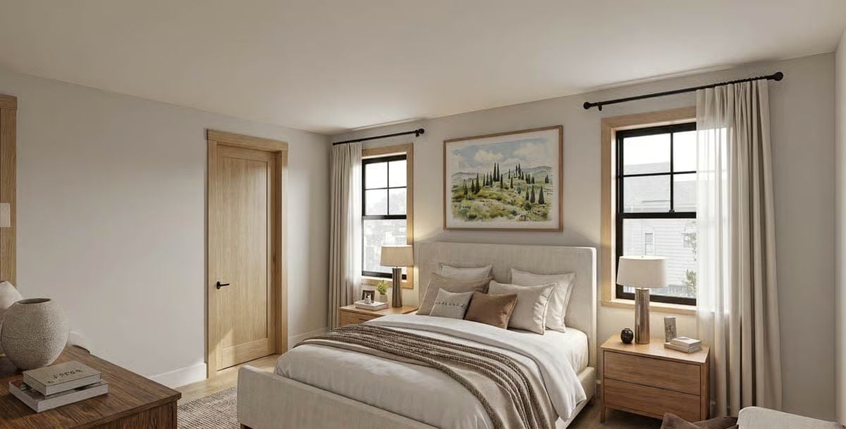 Warm Wood Trim and Linen Bedding That Make a Case for Quiet Luxury