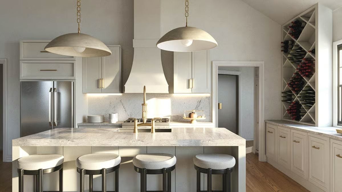 Dome Pendants, Marble Island, and a Wine Wall That Pulls Its Weight