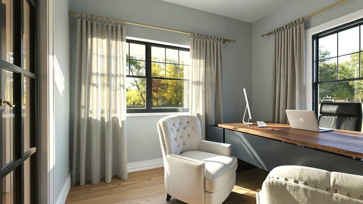 Gold Curtain Rods, a Live-Edge Desk, and Light That Actually Does Something