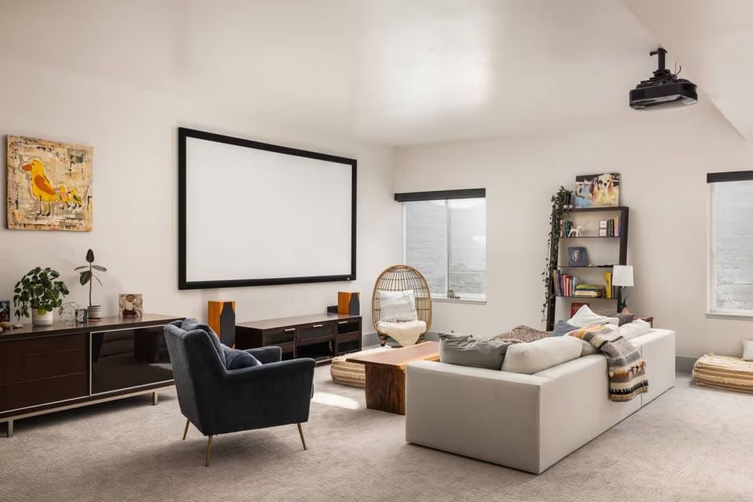 Projector Setup with an Egg Chair That Refuses to Be Ignored