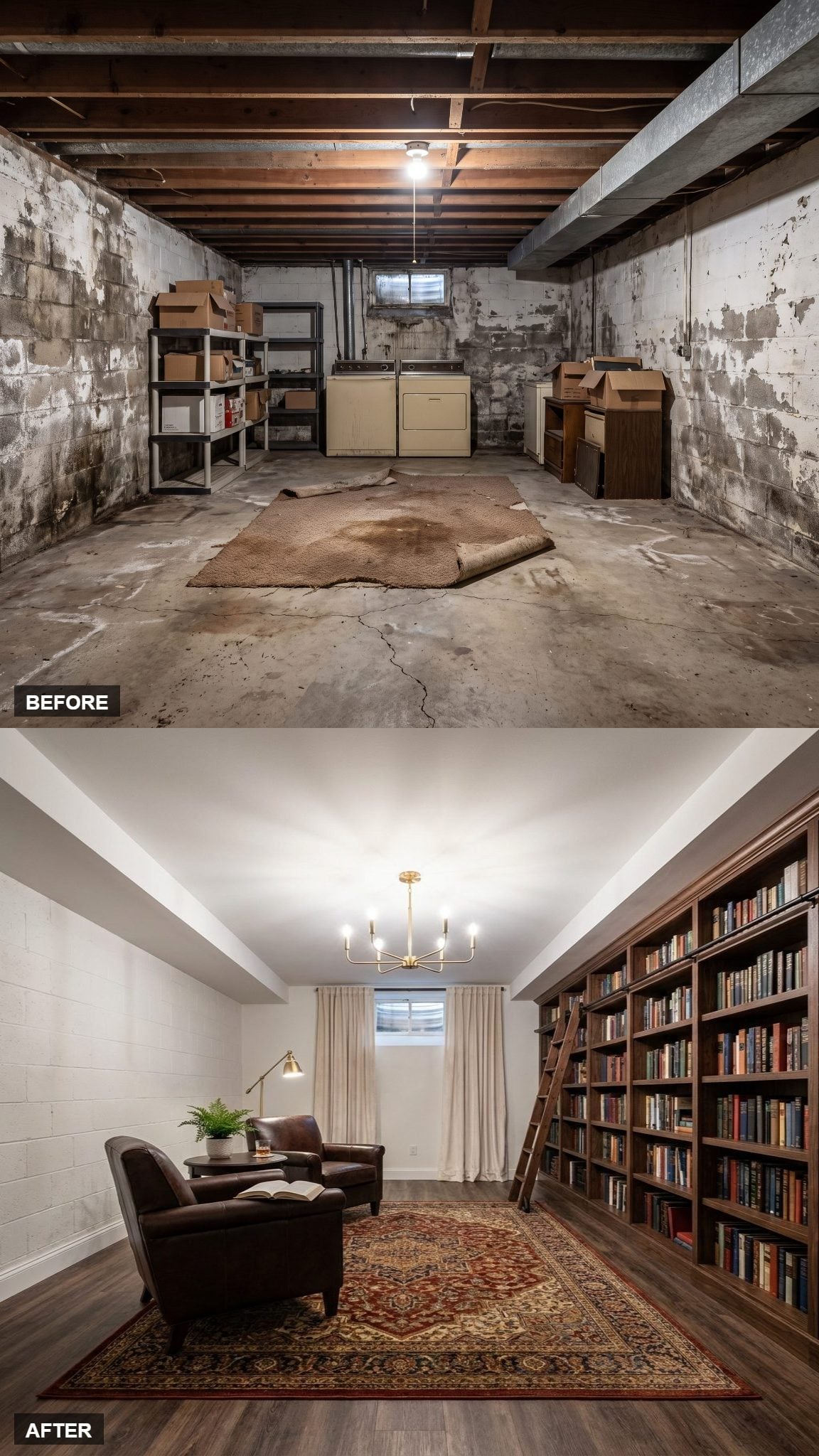 Library Reading Room in Deep Walnut and Built-In Shelving