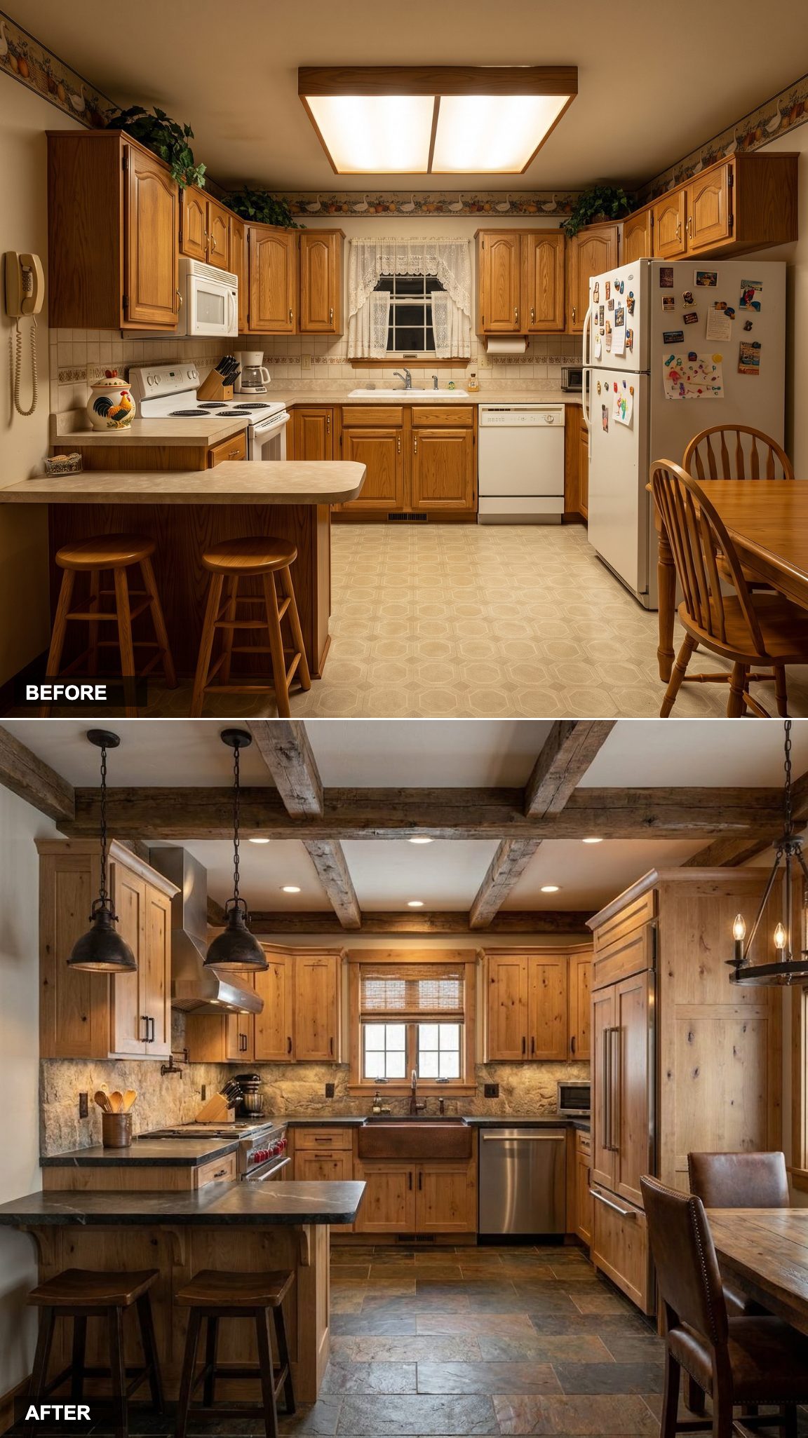 Luxury Rustic Lodge Kitchen with Reclaimed Timber Beams and Massive Soapstone Island