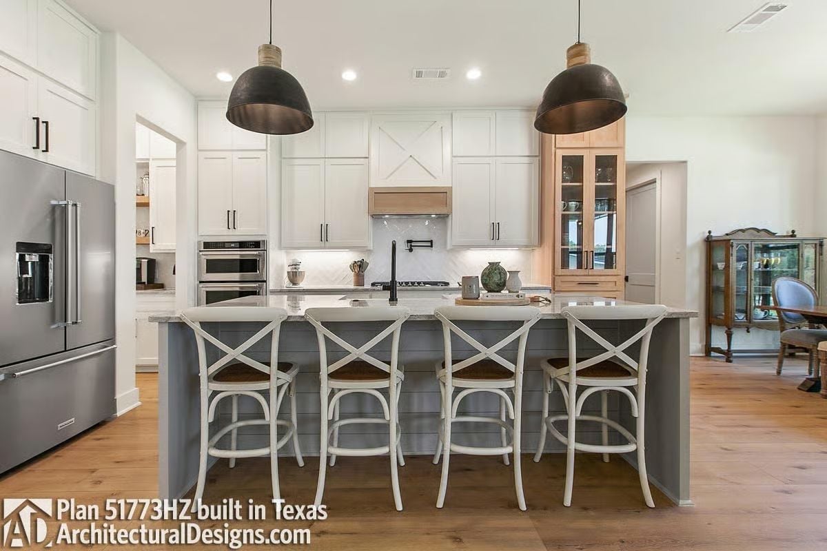 Industrial Pendants and Shiplap Island Make This Kitchen Worth Gathering Around