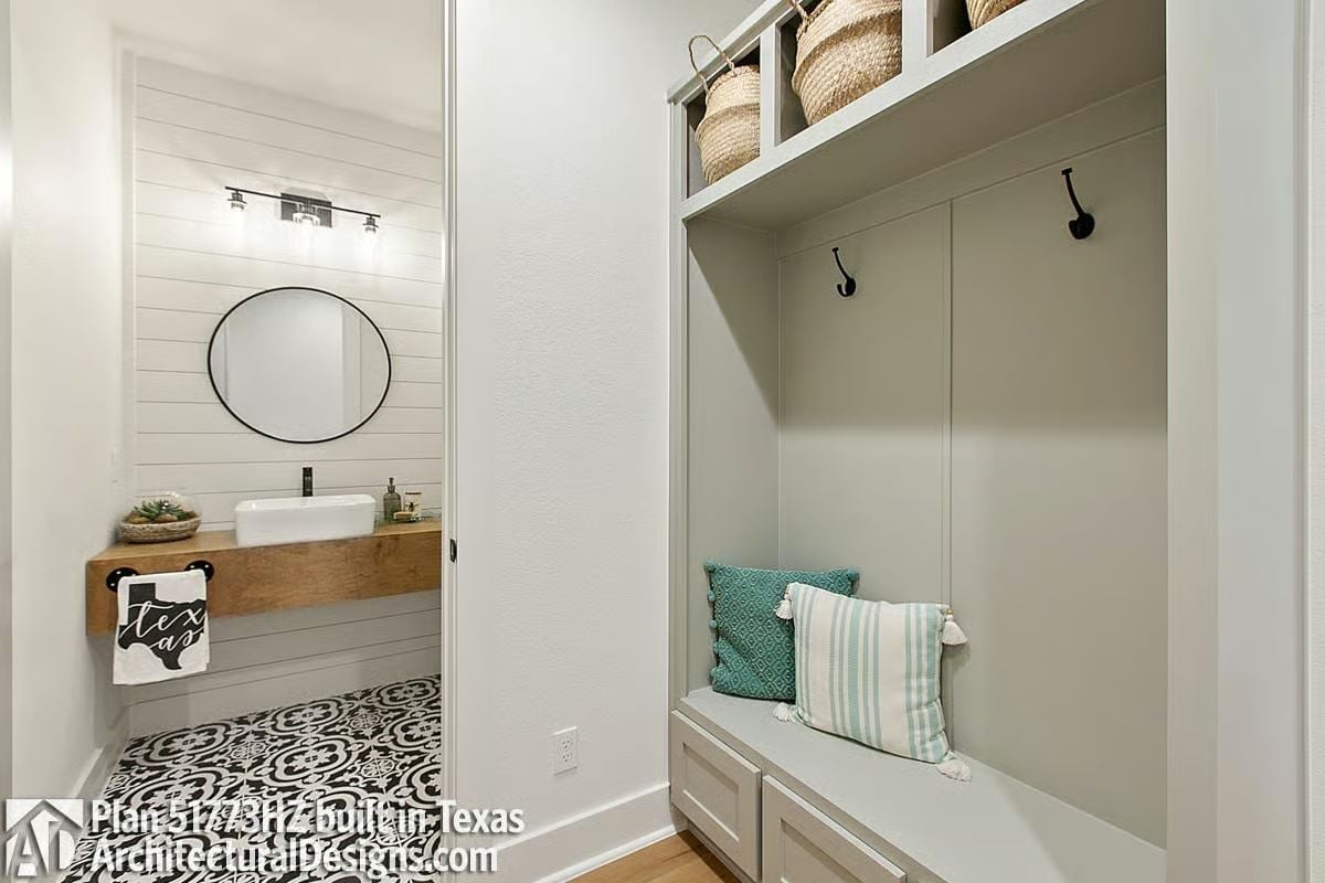 Mudroom Hooks and a Half Bath Solve Two Problems Without Stealing Square Footage