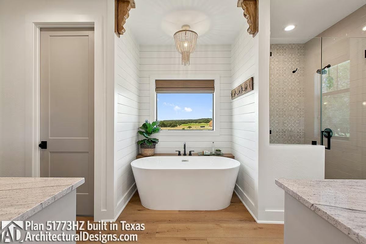 Shiplap Nook and a Freestanding Tub Framed by Nothing but Texas Sky