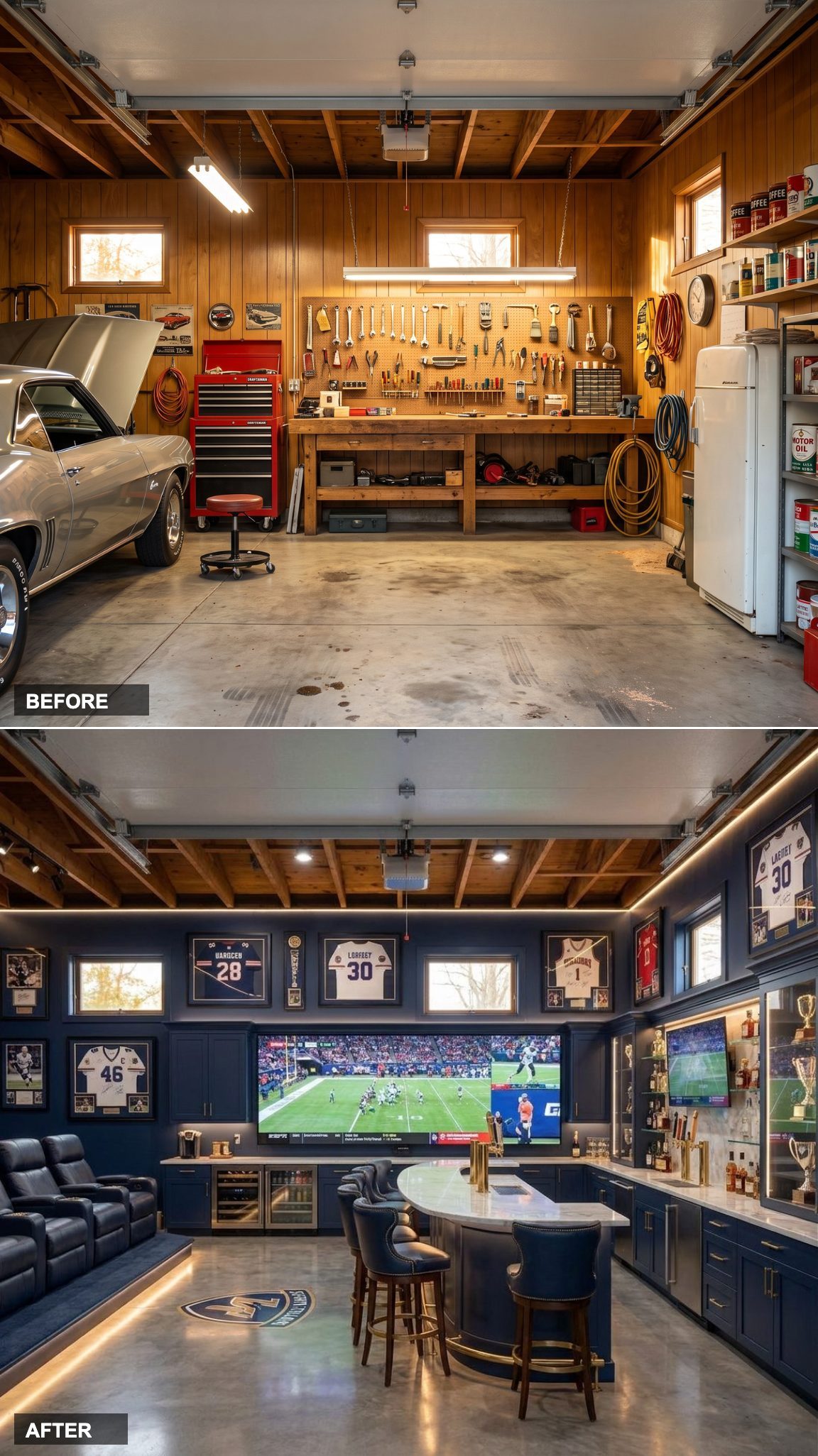 A Marble Sports Bar and Video Wall Replace the Rusty Pegboard