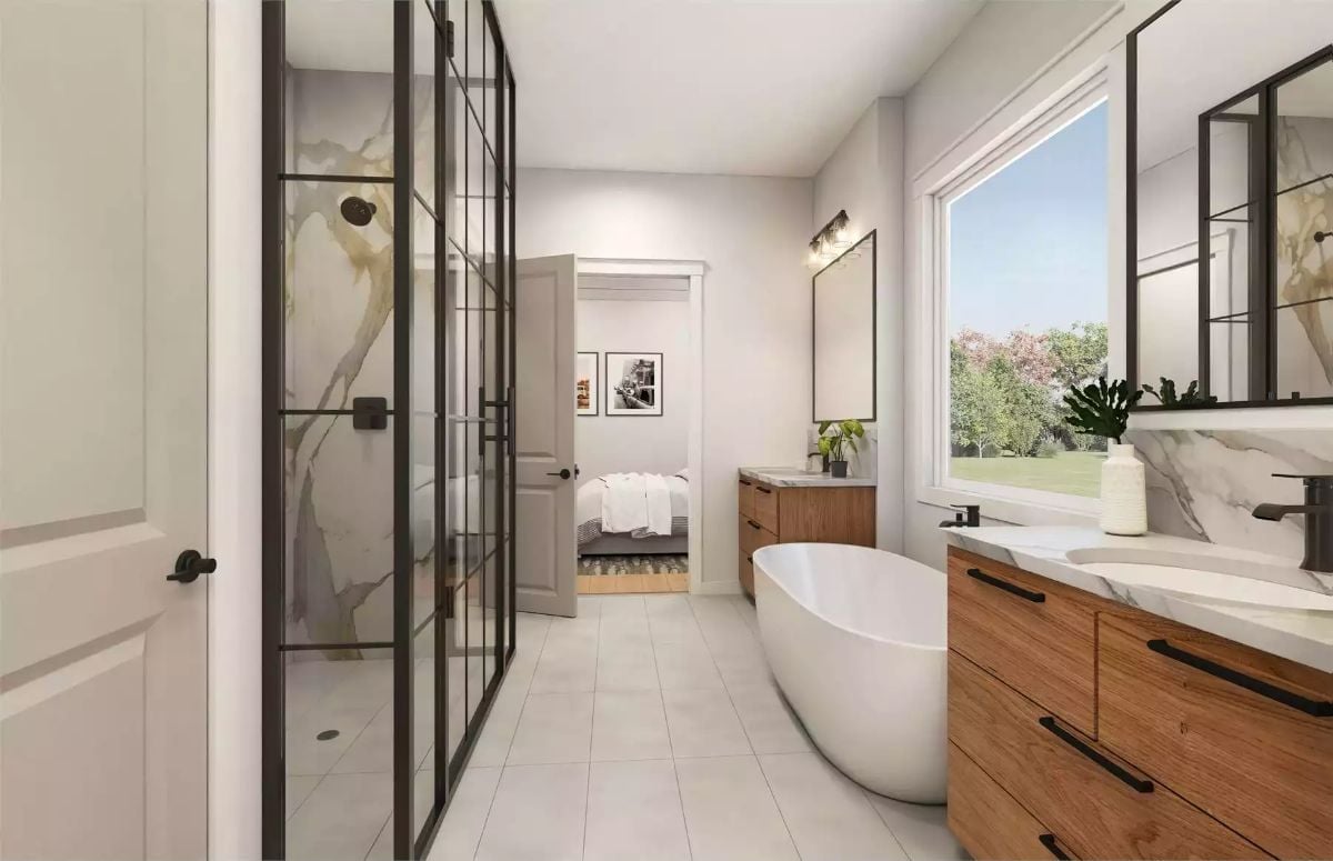 Steel-Framed Glass, Freestanding Tub, and a Window That Earns Its Place