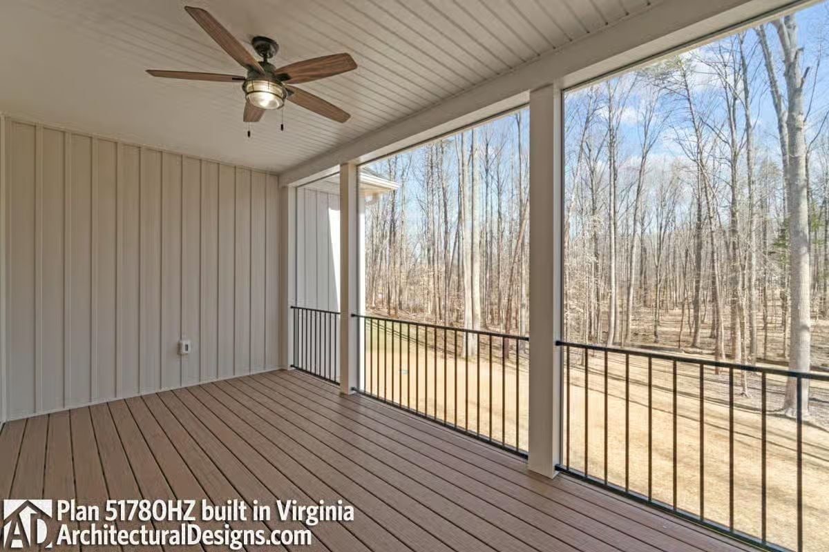 Covered Rear Porch Faces the Tree Line With Nowhere to Be