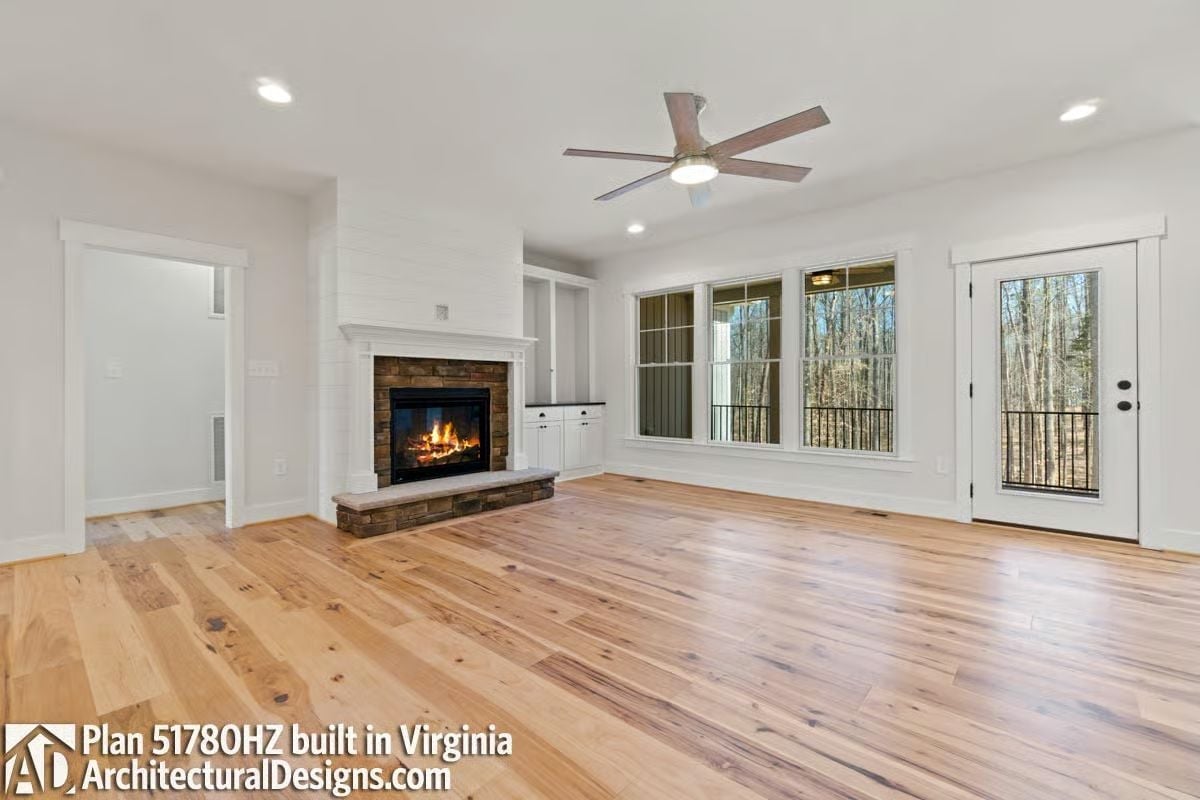 Shiplap Fireplace Wall and Wide-Plank Floors Set the Tone Before Furniture Arrives