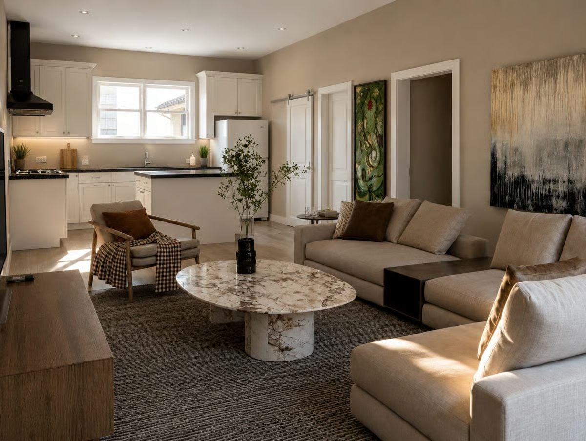 Marble Coffee Table Anchors a Living Space That Knows Exactly What It's Doing