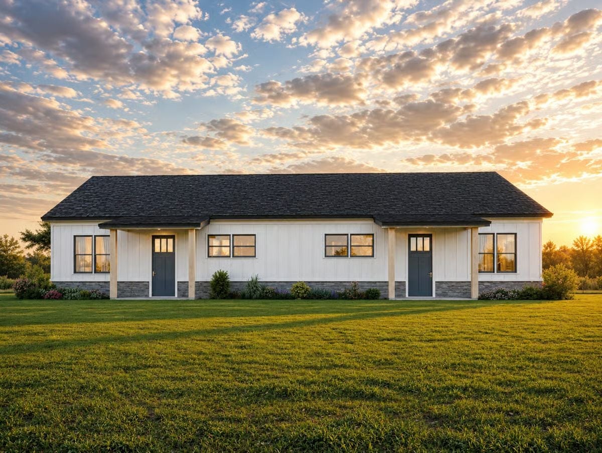 Symmetrical Duplex Facade Built for Two Families, Zero Compromise