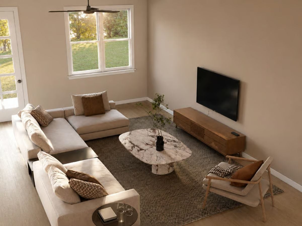 Warm Neutrals and a Marble Slab Table Built for Real Family Living