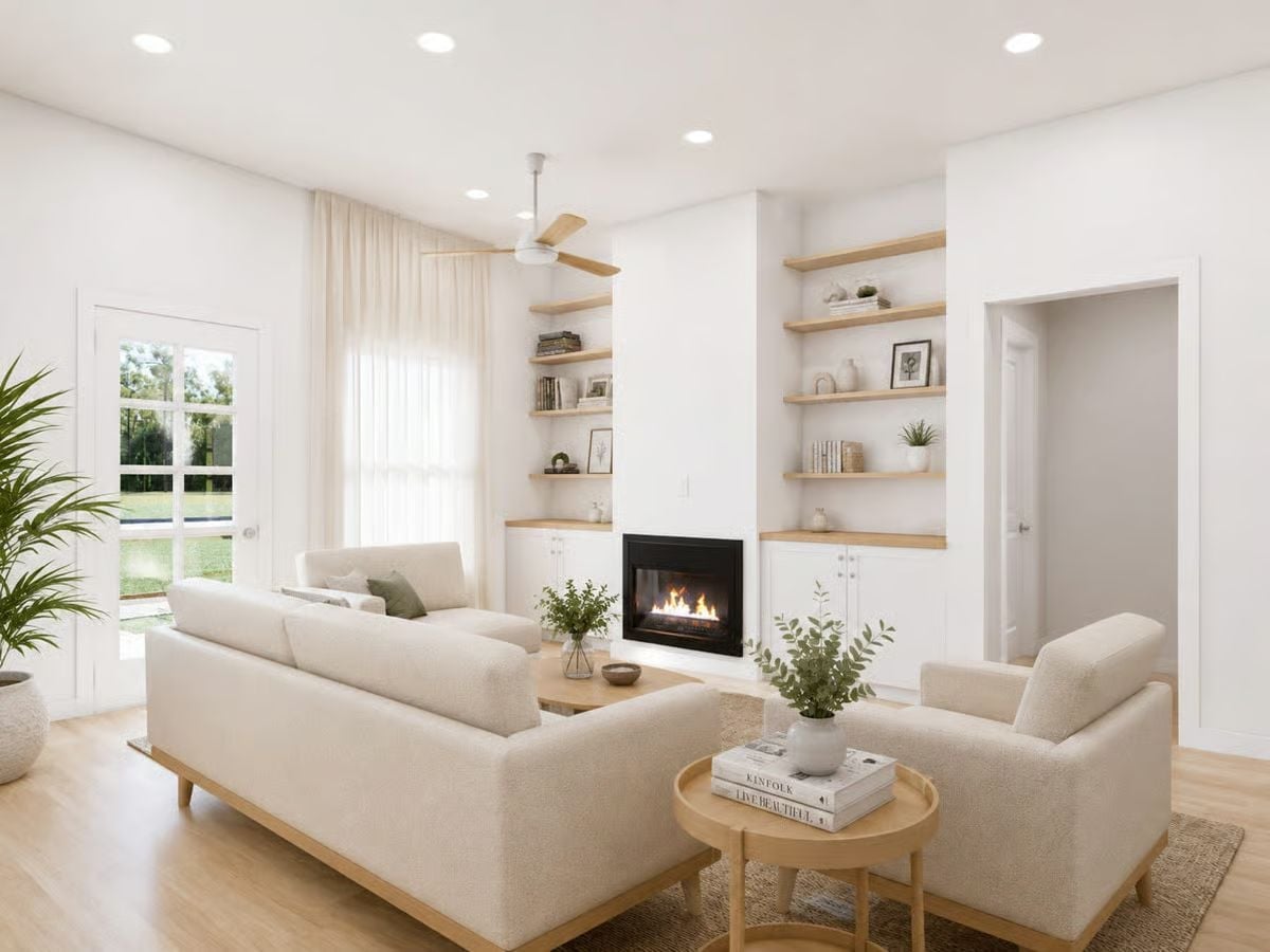 Built-In Shelves and a Working Fireplace Make This the Room You'll Actually Live In
