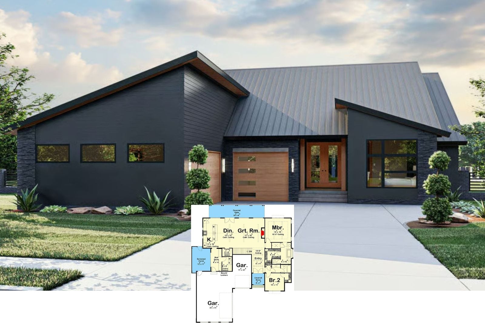 Ink & Cedar 2-Bedroom Modern House Plan with Screened Porch (1,902 Sq. Ft. Floor Plan)