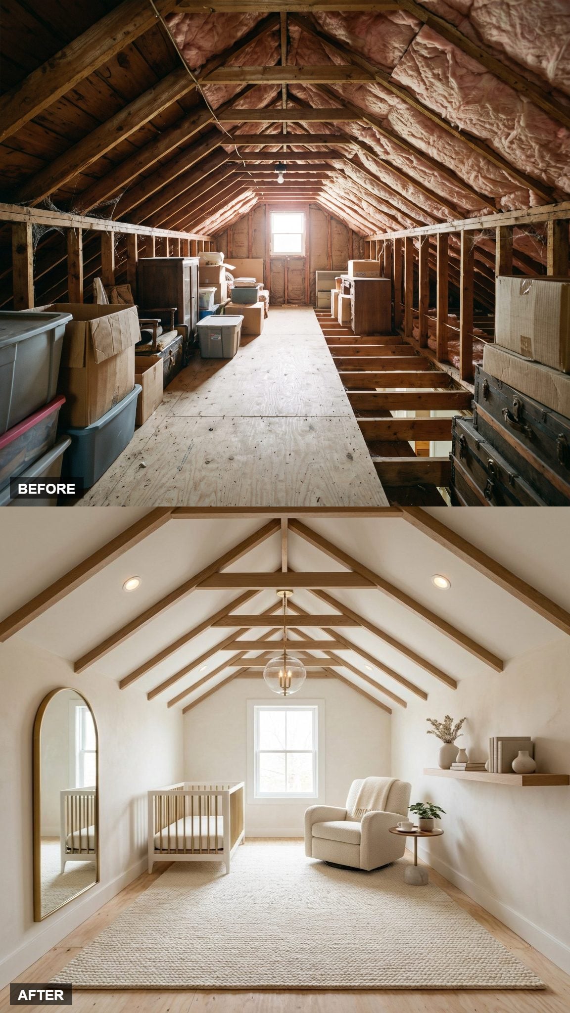 An Arched Mirror Wall Sends Dormer Light Back Across the Nursery