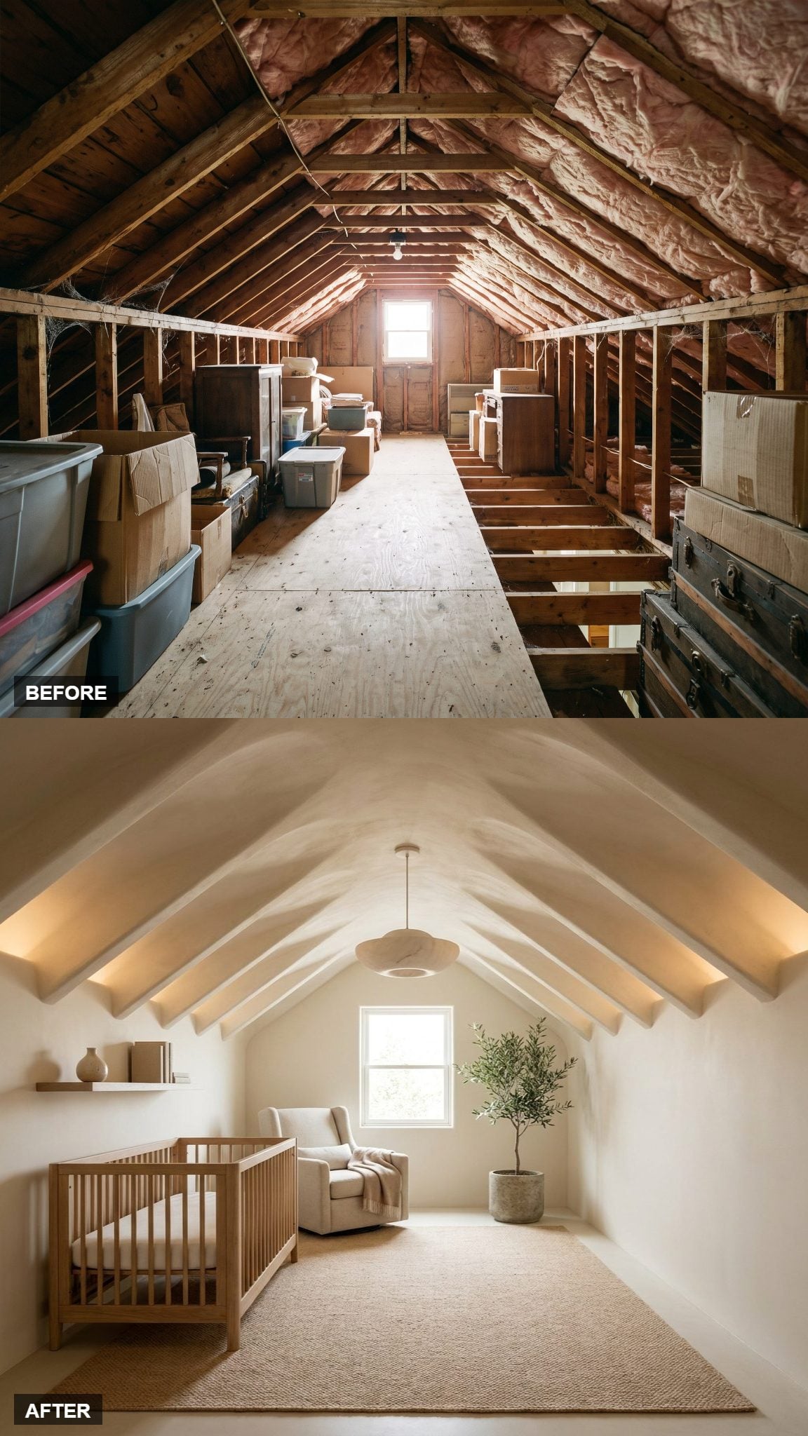 A Sculptural Freeform Plaster Ceiling Gives the Attic Its Own Shape