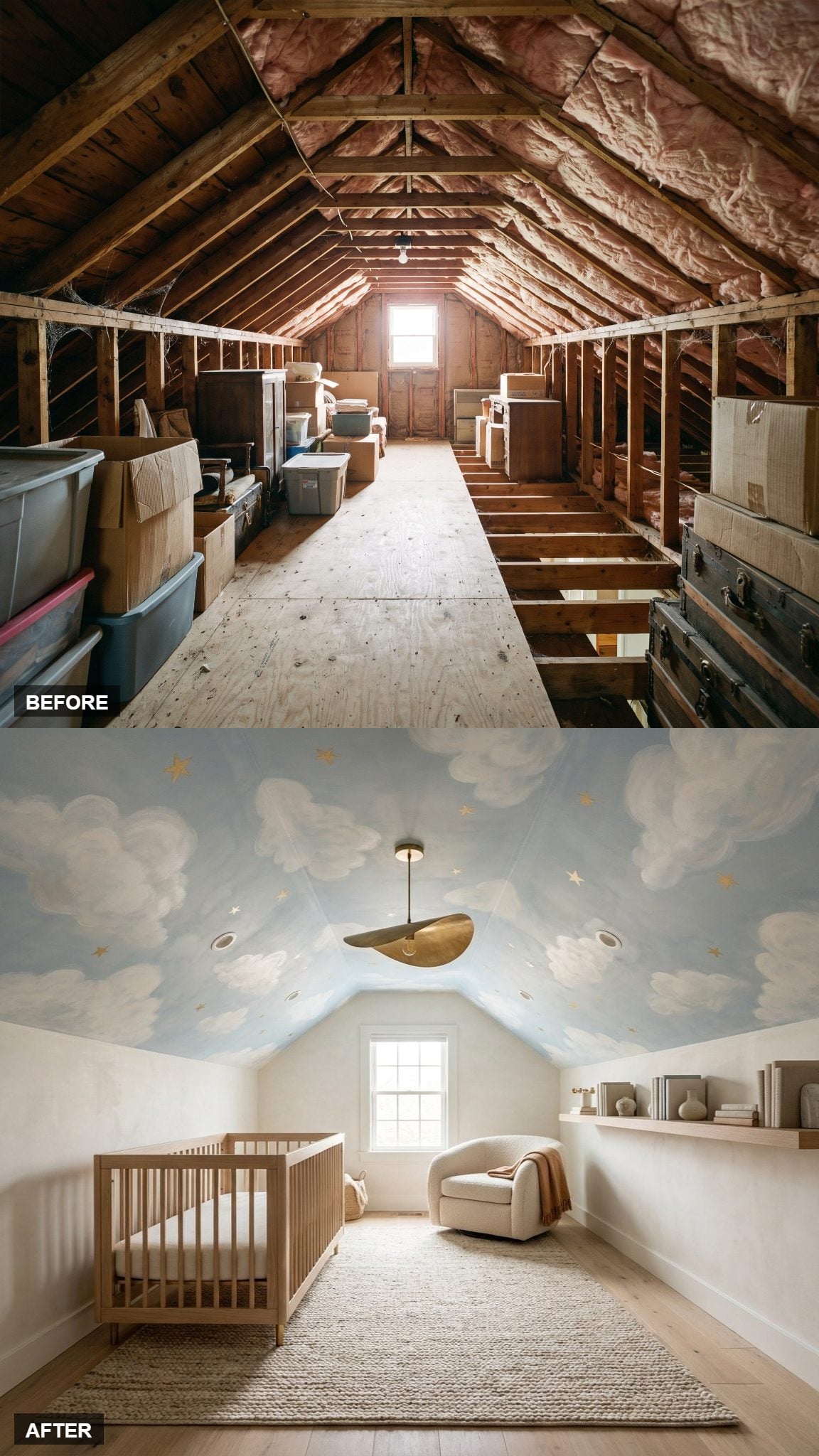 A Historic-Inspired Sky and Star Mural Covers the Ceiling