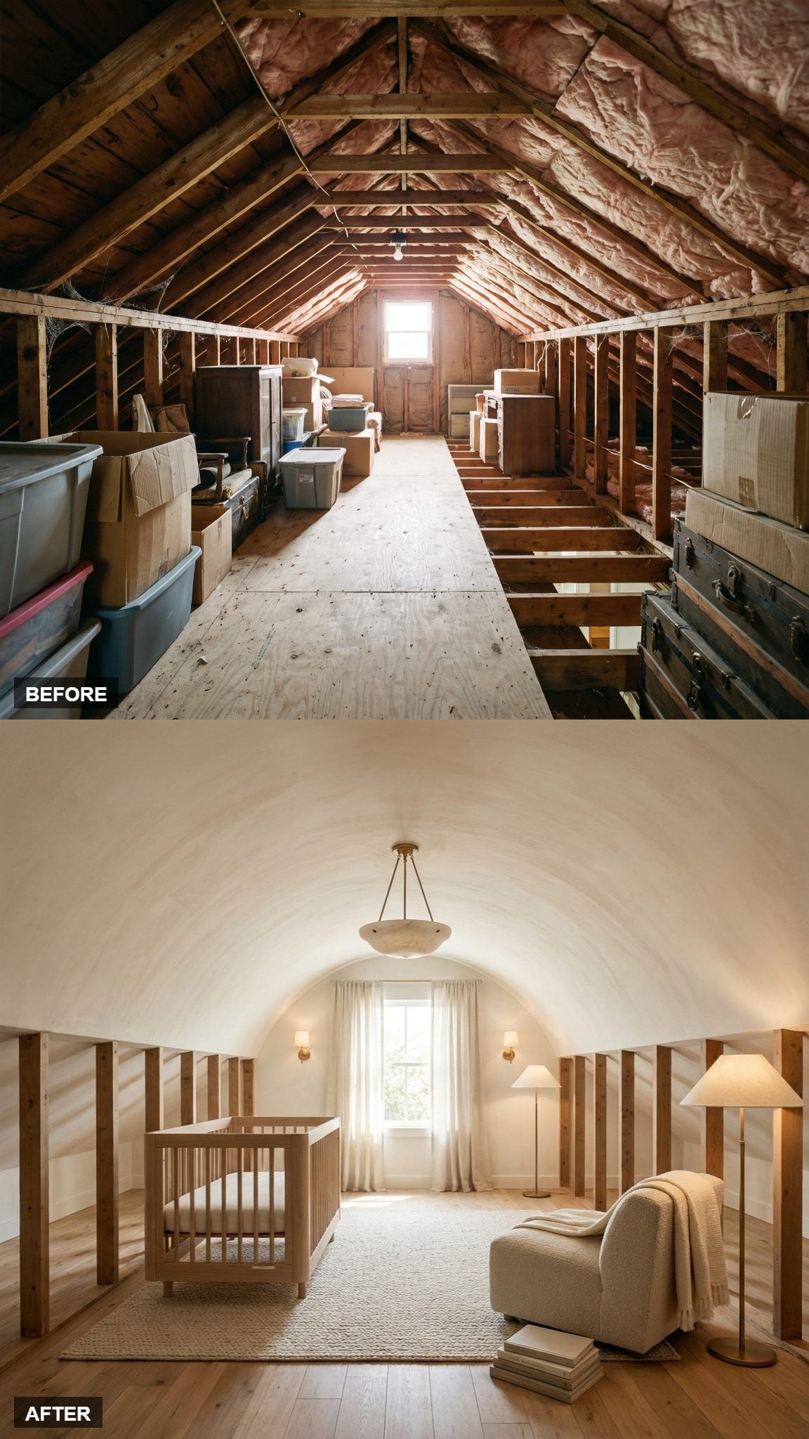 A Smooth Plastered Barrel Vault Erases the Hard Attic Ridge