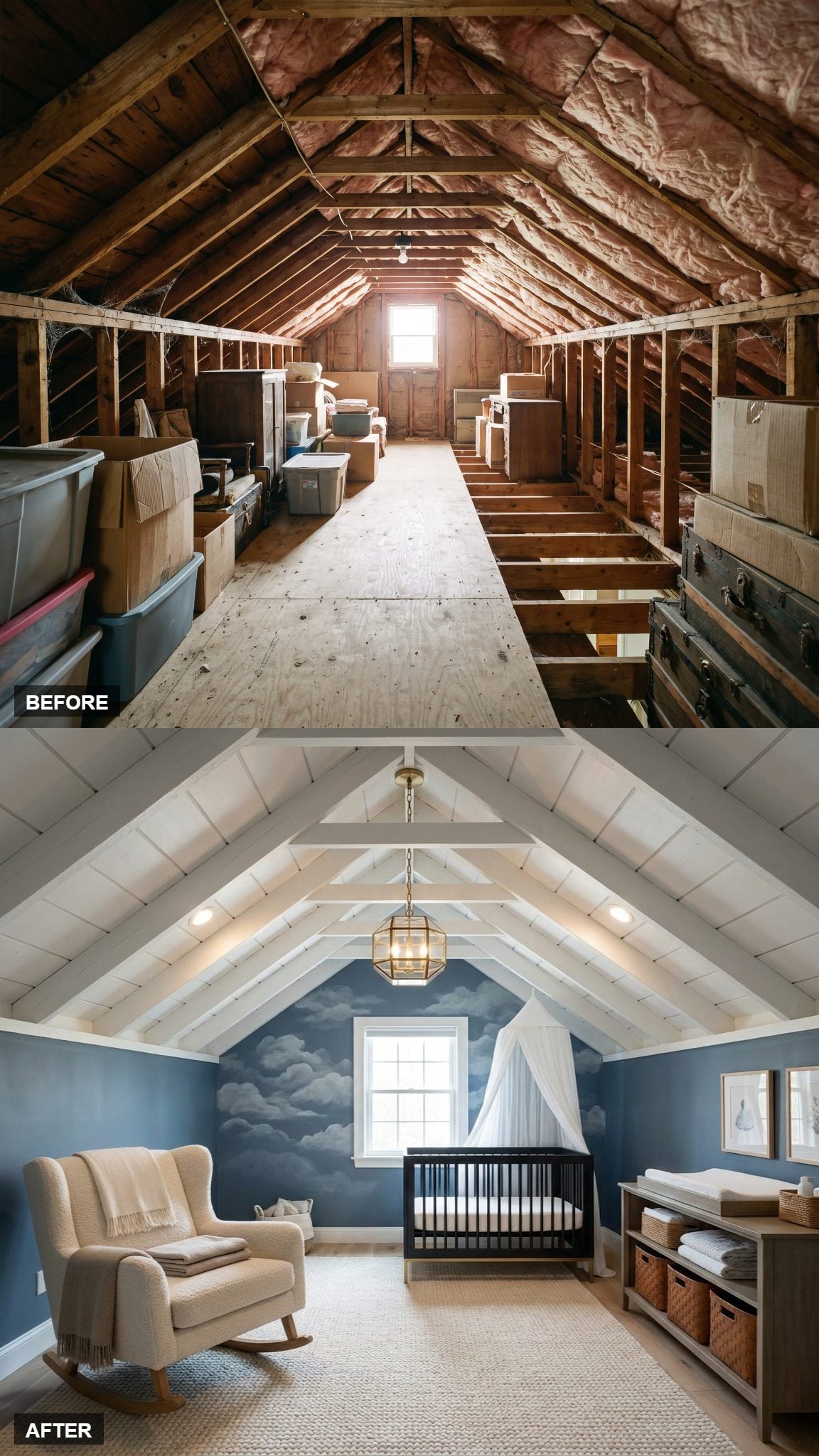 Sky Nursery with a Vaulted Ceiling and Painted Clouds