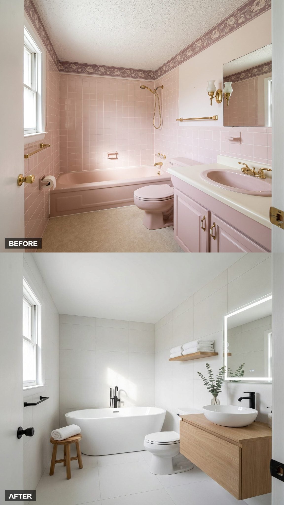 Modern Spa Calm in Matte White Porcelain and Warm Wood