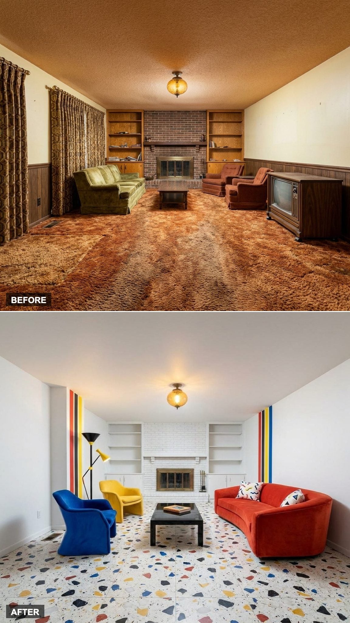 Moody Memphis Revival with Terrazzo Floors and Primary Color Geometry