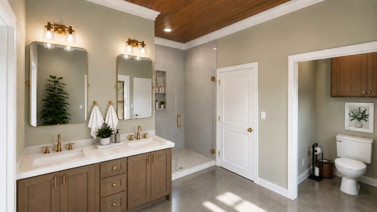 Gold Fixtures, a Separate Toilet Room, and Concrete Floors That Age Better Than Tile