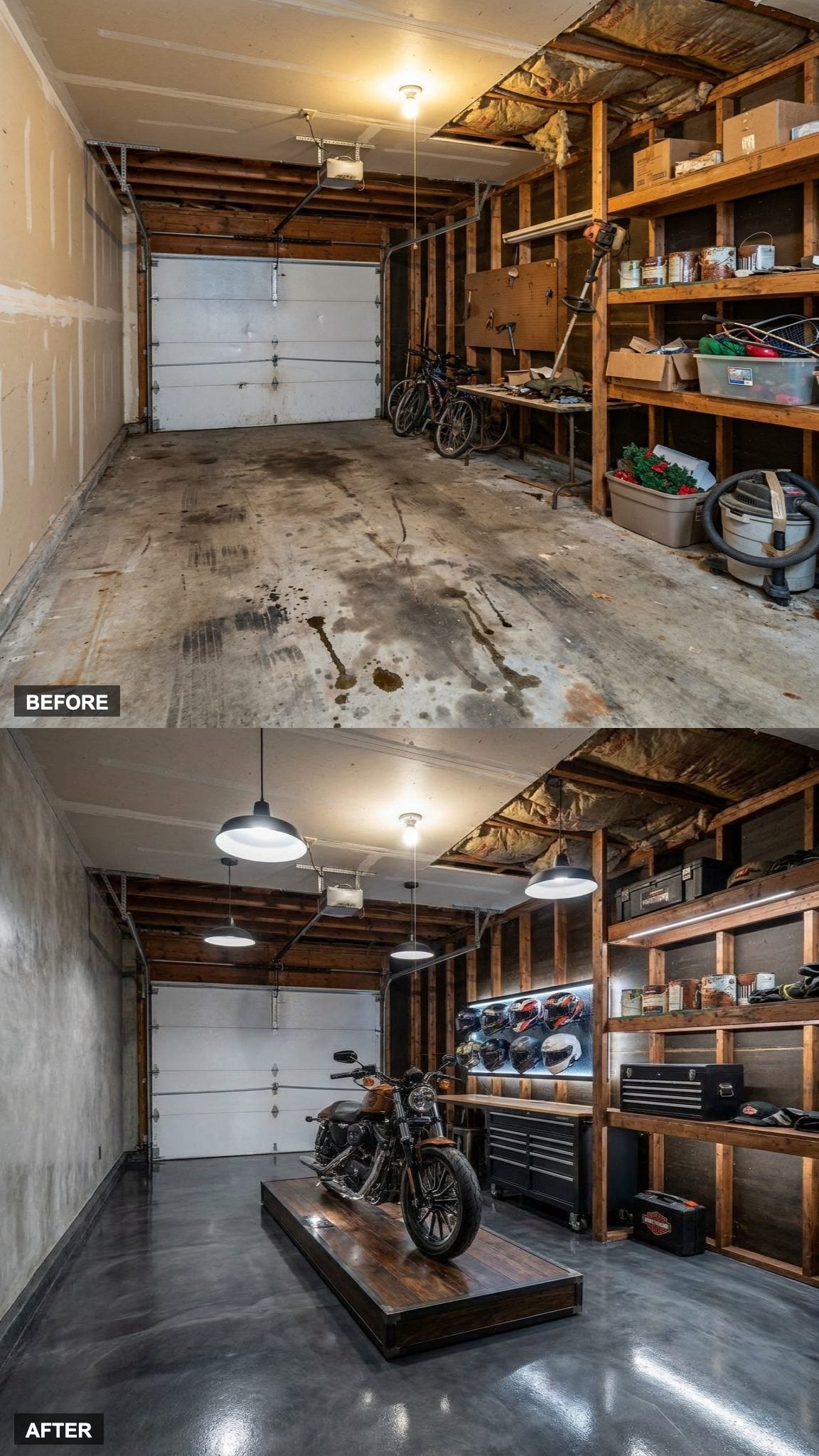 Motorcycle Display Platform, Helmet Wall, and a Garage That Respects the Machine