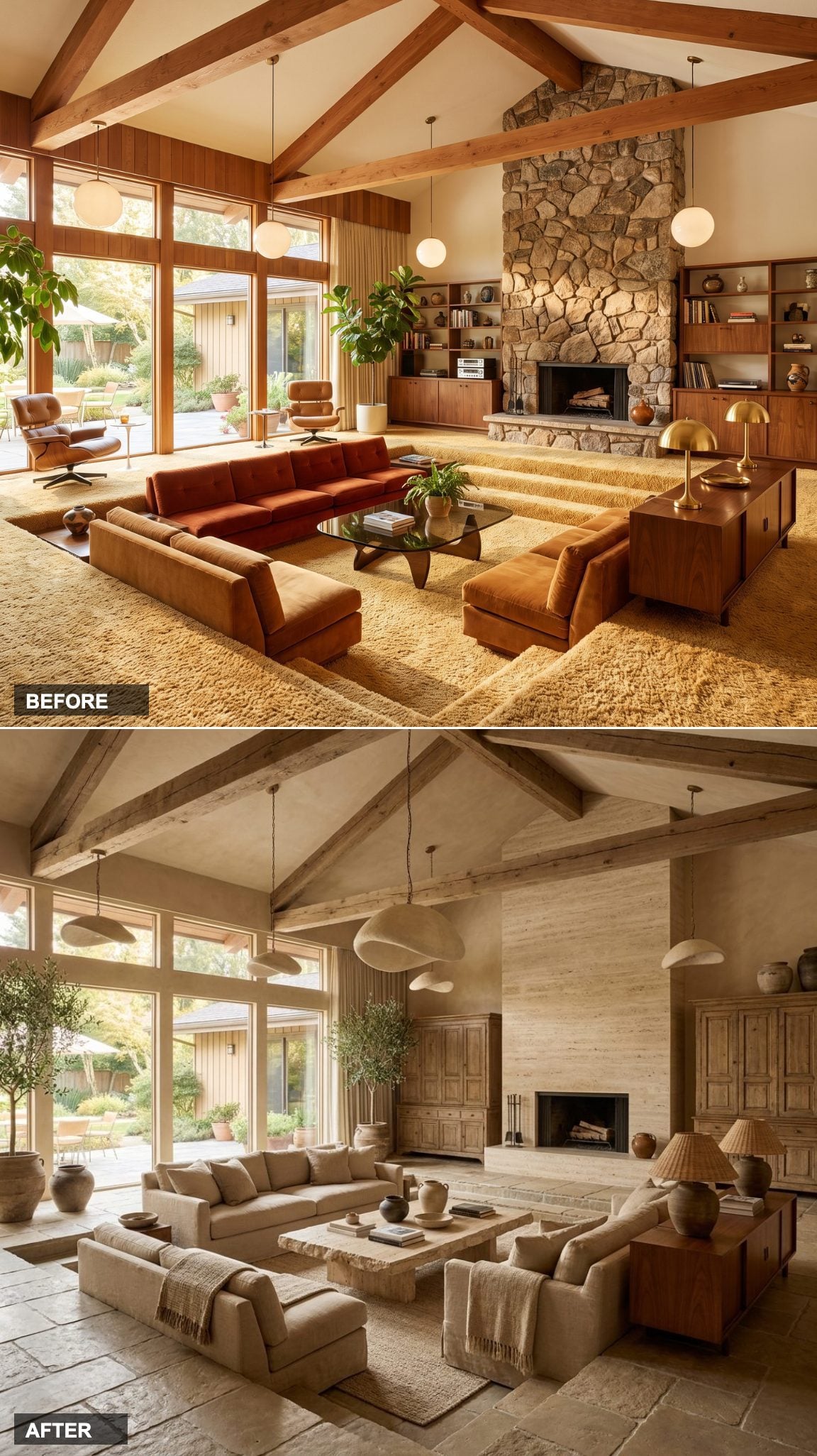 Mountain Modern Lodge: Stacked Stone, Smoked Oak, and Shearling Chairs That Mean Business