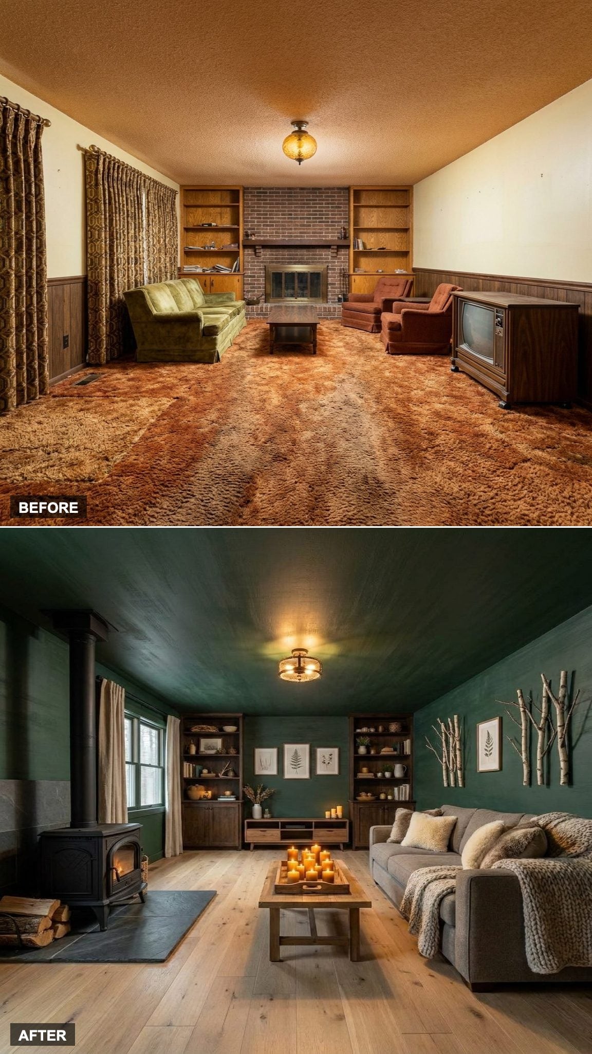 Nordic Forest Cabin Retreat with Spruce Green Limewash and Shearling Accents
