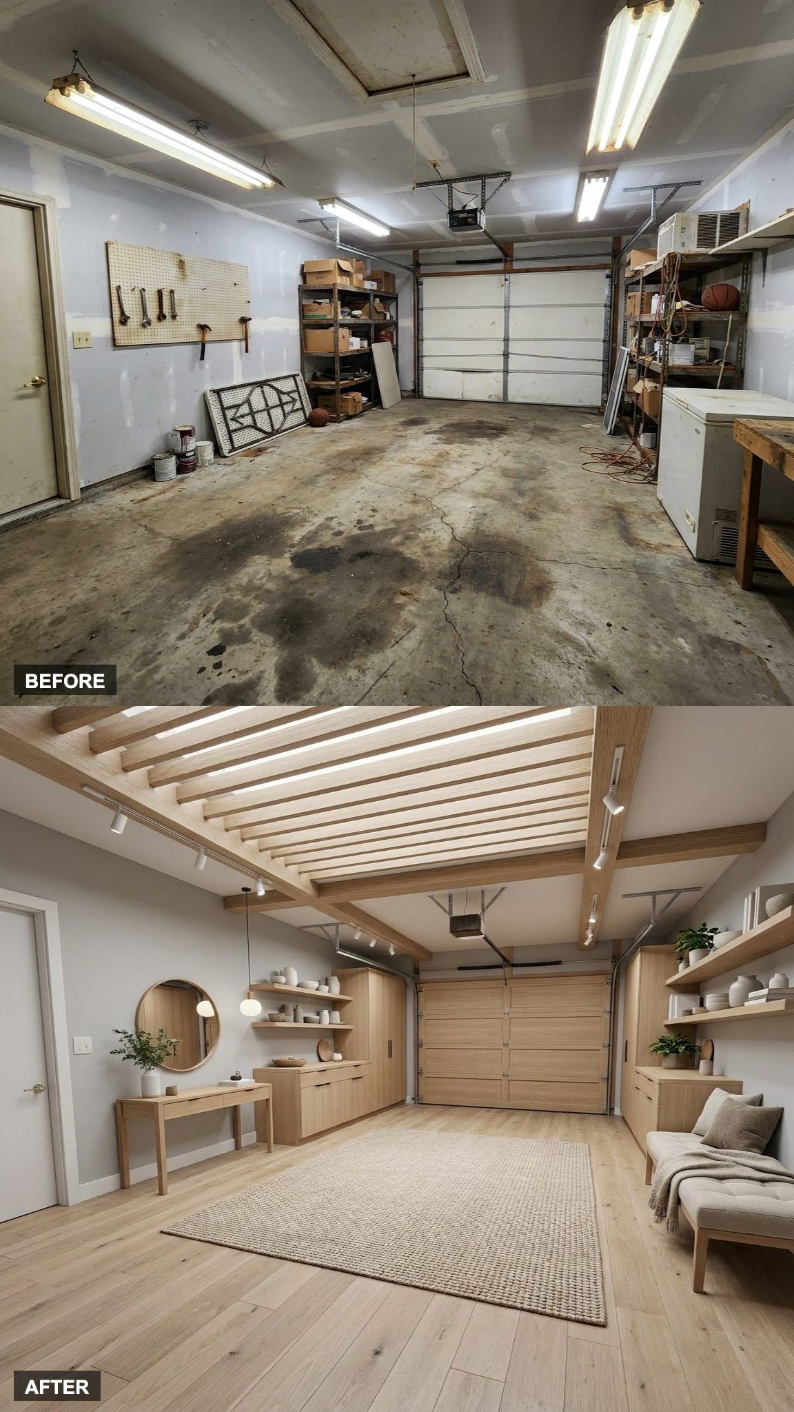 Oak Finishes, Clean Lines, and a Scandinavian Retreat That Makes the Garage Completely Unrecognizable