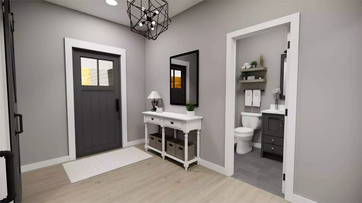 Foyer That Keeps the Bathroom Close Enough to Actually Matter