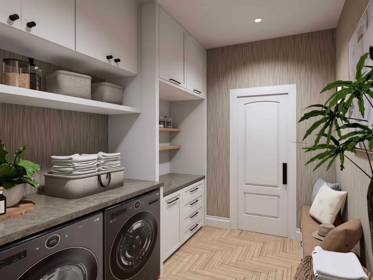 Folded Towels on a Stone Countertop, and a Laundry Room That Actually Pulls Its Weight