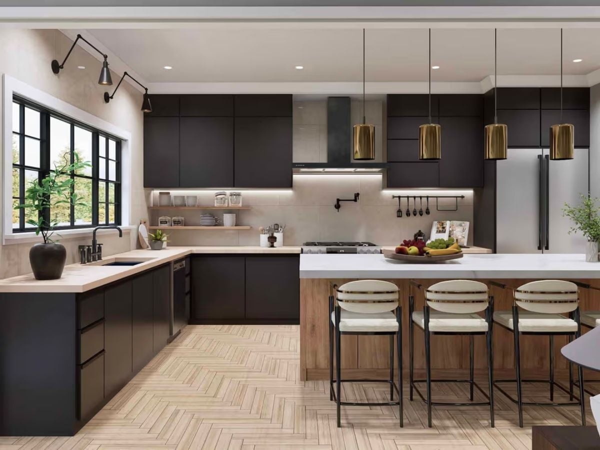 Matte Dark Cabinets and a Wood Island Base That Don't Try Too Hard