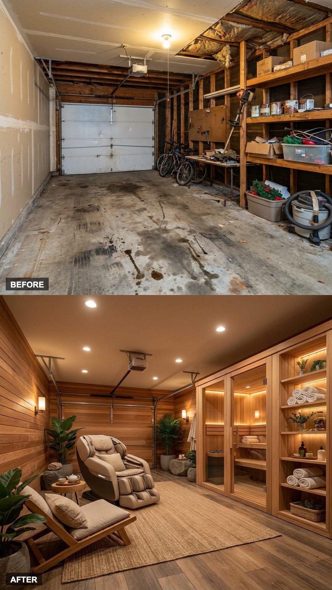 From Oil Stains and Chaos to a Cedar Sauna and Wellness Sanctuary